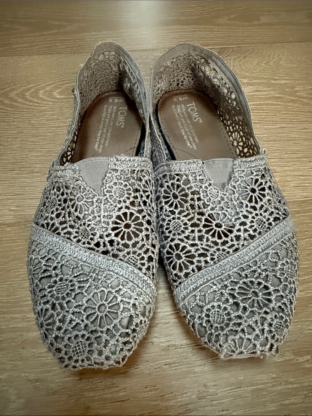 TOMS Women's Gray Crochet Slip-On Loafers